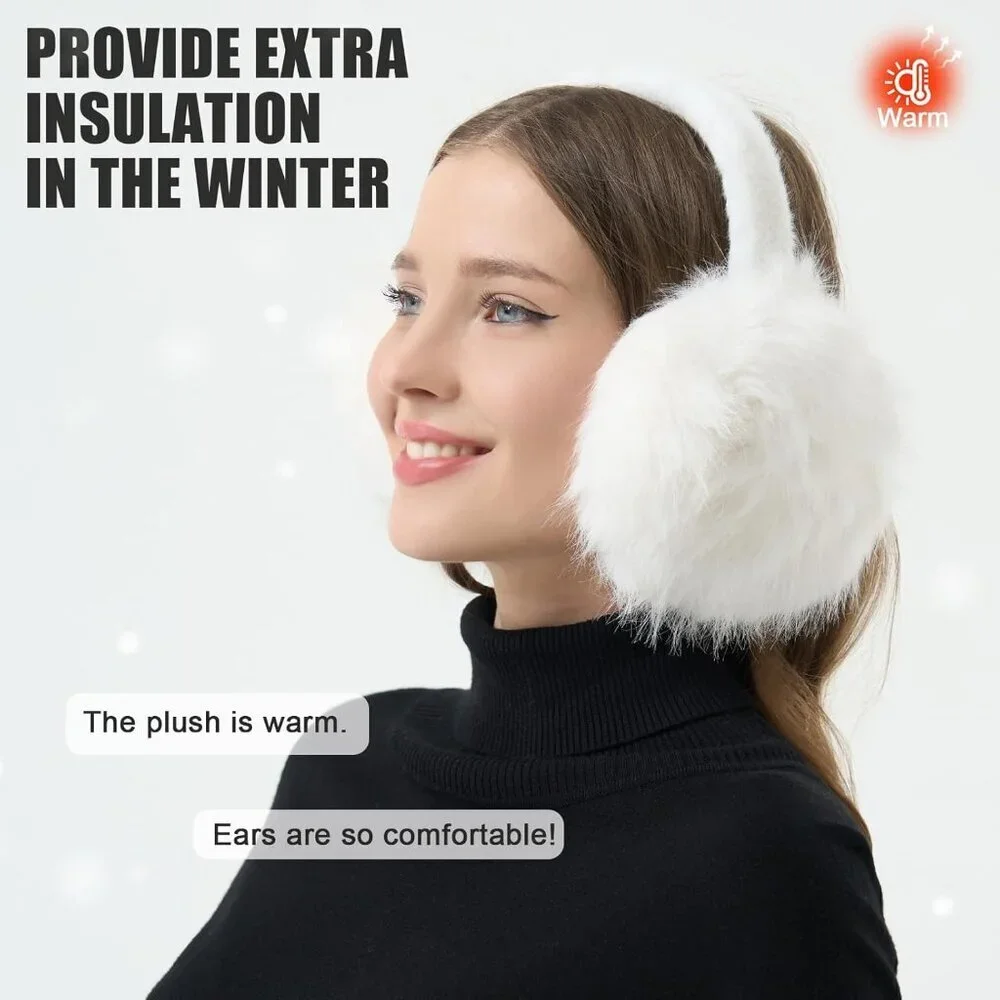 Women Faux Fur Earmuffs Foldable Winter Ear Warmers Soft Polyester